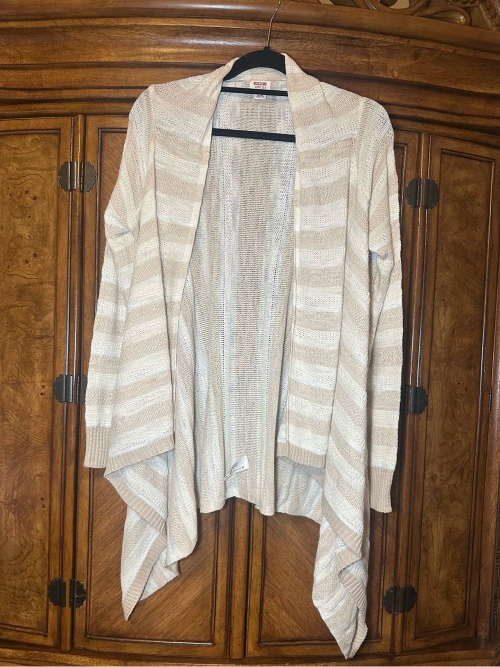 Mossimo Supply Co Cream Striped Waterfall High Low Cardigan Sweater M - Picture 3 of 9